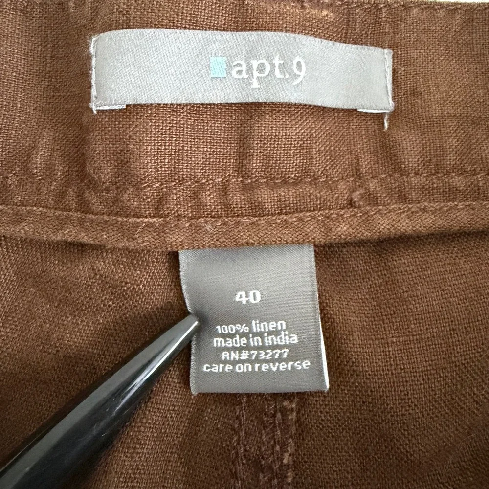 Apt 9 Mens Brown 100% Linen Flat Front Chino Shorts Size 40 NEW